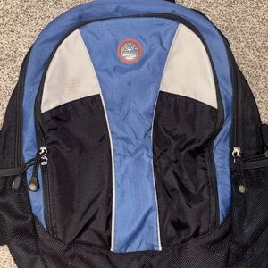 Vintage Timberland Blue and Black Canvas Backpack. Book Bag Y2K Era